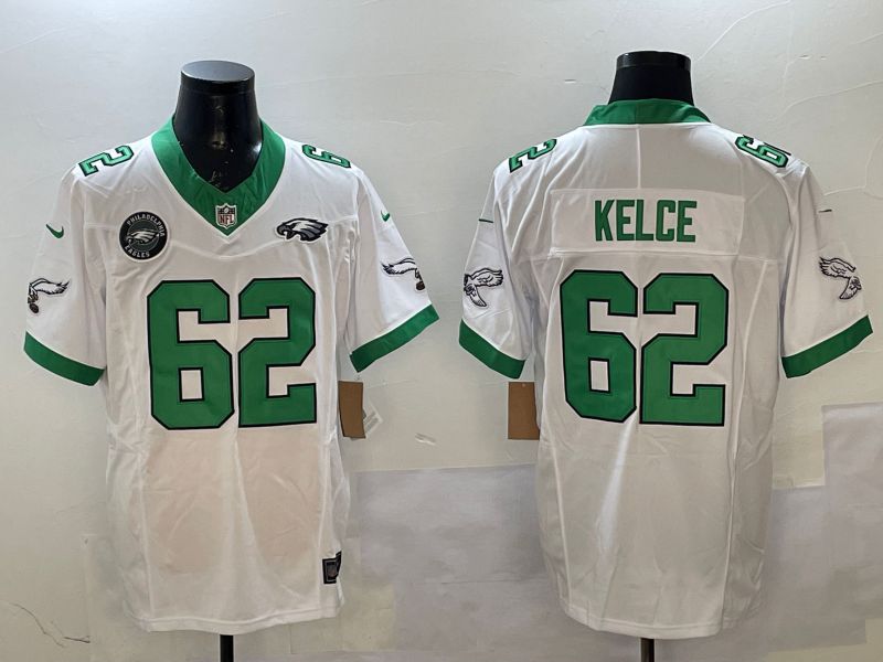 Men Philadelphia Eagles #62 Kelce White Retro three generations 2025 Nike Vapor Limited NFL Jersey style 5->philadelphia eagles->NFL Jersey